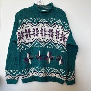 Vtg Gina Peters Women’s Green/Purple Knit Pullover Mock Neck Sweater Small